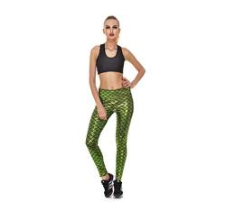 Grsafety Fish Scale Pants Damen Leggings Plissee Print Meerjungfrau Skalen Mädchen Hose, Hellgrün 3XL von DIYHMH