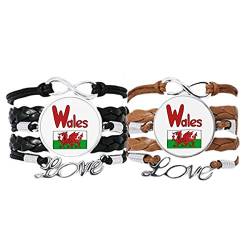 DIYthinker Armband mit Wales-Nationalflagge, rotes grünes Muster, Handschlaufe, Lederseil, Armband, Doppel-Set, Geschenk von DIYthinker