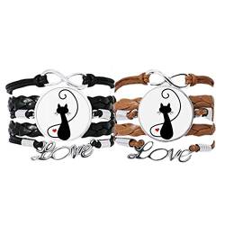 DIYthinker Mewing Herz Katze Sihouette Tier Armband Handschlaufe Lederseil Armband Doppelset Geschenk von DIYthinker