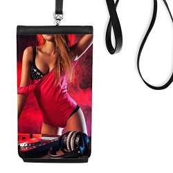 DIYthinker Nachtclub DJ Spielen Disc Sexy Bikini Girl Gal Dame Kunstleder Smartphone hängende Handtasche Schwarze Phone Wallet Geschenk von DIYthinker