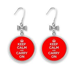 Ohrhänger mit roter Schleife und Zitat "Keep Calm And Carry On" von DIYthinker