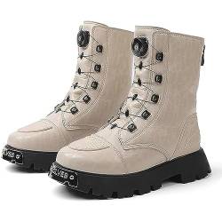 DJFOG Damen-Motorradstiefel, High-Top-Motorradschuhe mit Knöchelunterstützung, lässige, wasserdichte, rutschfeste Motorrad-Reitstiefel aus Leder,Beige,39 von DJFOG