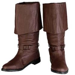 DJFOG Herren Mittelalterliche Ritterstiefel Vintage Ritter Pirat Hohe Stiefel PU-Leder Cowboystiefel, Halloween Cosplay Kostümzubehör,Braun,41 EU von DJFOG