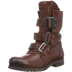 DJFOG Herren-Western-Cowboystiefel, Vintage-Motorrad-Kampfstiefel, mittelhohe Stiefeletten mit Nietenschnalle,Braun,45 EU von DJFOG