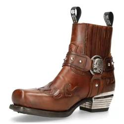 DJFOG Herren Western Stiefeletten Schnallenriemen Stiefel Retro Leder Square Toe Cowboy Kurze Stiefel Cowboy Motorradstiefel,Braun,46 EU von DJFOG