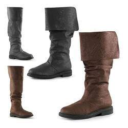 DJFOG Herren-Westernstiefel, mittelalterliche Piratenstiefel, Gothic-Stiefel für Männer und Frauen, die die Wade ziehen, flache Jazz-Stiefel, Ritterstiefel,Braun,35 EU von DJFOG