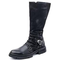 DJFOG Kniehohe Herrenstiefel, mittelalterliche Lederschuhe, Gothic-Retro-Reitstiefel mit Metallschnalle, Ritter- und Krieger-Schuhe in mehreren Größen,Schwarz,46 EU von DJFOG