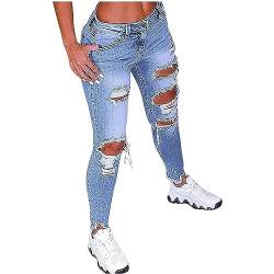 Damen-Jeans mit hoher Taille, zerrissen, große Jeans, Hosen, Damen, Löcher, Röhrenjeans, Hosen, Damen, zerrissen, zerstört, Denim-Jeans,Light Blue,4XL von DJFOG