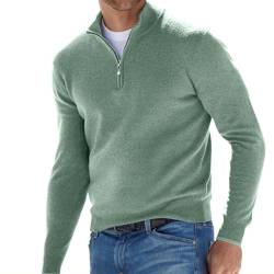 Herren Kaschmir Reißverschluss Basic Pullover, gestrickter Herren-Pullover mit Rundhalsausschnitt, langärmelig, weicher Griff, Viertelreißverschluss, Grün , Mittel von DJFOG