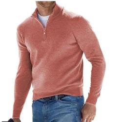 Herren Kaschmir Reißverschluss Basic Pullover, gestrickter Herren-Pullover mit Rundhalsausschnitt, langärmelig, weicher Griff, Viertelreißverschluss, Pink, Mittel von DJFOG