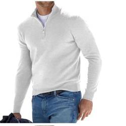 Herren Kaschmir Reißverschluss Basic Pullover, gestrickter Herren-Pullover mit Rundhalsausschnitt, langärmelig, weicher Griff, Viertelreißverschluss, Weiss/opulenter Garten, Mittel von DJFOG