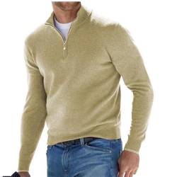 Herren Kaschmir Reißverschluss Basic Pullover, gestrickter Herren-Pullover mit Rundhalsausschnitt, langärmelig, weicher Griff, Viertelreißverschluss, aprikose, Mittel von DJFOG