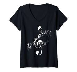 Damen Musiknoten Musik Musiker Notenschlüssel Noten T-Shirt mit V-Ausschnitt von DJFoerster Design