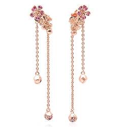 925 Sterling Silber Ohrring Rose Pfirsichblüte mit rosa Kristall hängenden Ohrstecker für Frauen Hochzeitsgeschenk Schmuck von DJMJHG