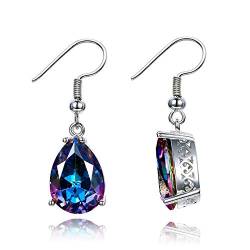 Tropfen Ohrringe für Frauen Bunte Edelstein Multicolor Turmalin Ohrring S925 Sterling Silber Schmuck Neujahrsgeschenke Mystic Topaz von DJMJHG