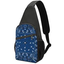 Blauer Paisley-Crossbody-Rucksack, Schultertasche, leicht, Schultertasche mit einem Riemen, für Reisen, Wandern, Tagesrucksack von DJNGN