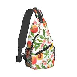 Cooler Sling-Rucksack für Männer und Frauen, Mehrzweck-Umhängetasche, kompatibel mit Aquarell-Tropen-Pfirsichblättern-Blumen-Tasche, robuster Reise-Wander-Tagesrucksack mit Reißverschluss, verstellbar von DJNGN