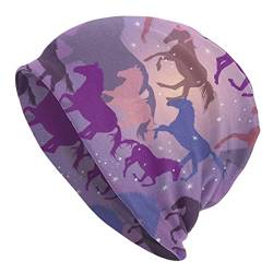 DJNGN Beanie-Mütze mit Pferden auf lila Muster, warme Strickmütze für Männer und Frauen, modische Hedging-Mütze für den täglichen Gebrauch von DJNGN