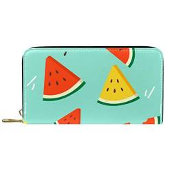 DJNGN Brieftasche Leder Leder Reißverschluss Lange Geldbörse Wassermelonenscheiben Muster von DJNGN