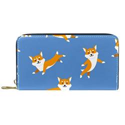 DJNGN Brieftasche für Frauen Clutch Geldbörsen für Frauen Kartenhalter Organizer Leder Reißverschluss Geldbörse Blauer Corgis-Hund von DJNGN