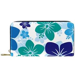 DJNGN Geldbörse Leder Leder Reißverschluss Lange Geldbörse Aquarell Hawaiian Hibiscus Flowers von DJNGN