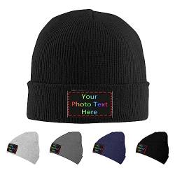 DJNGN Personalisierte Beanies Mütze, personalisierte Mützen, Strickmütze, Totenkopfmütze, individuelle warme Wintermütze mit Ihrem Fototext, Namen, Logo, Strickmütze für Männer und Frauen von DJNGN