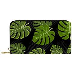 DJNGN Portemonnaie Leder Leder Reißverschluss Lange Geldbörse Tropical Black Leaf von DJNGN