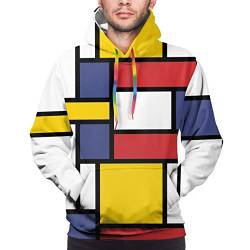 DJNGN Sweatshirt im Mondrian-Stil mit Tasche, Leichter Hip-Hop-Pullover für Herren von DJNGN