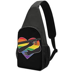 Gay Love Regenbogen-LGBT-Herz-Crossbody-Rucksack, Schultertasche, leicht, Schultertasche mit einem Riemen, für Reisen, Wandern, Tagesrucksack von DJNGN