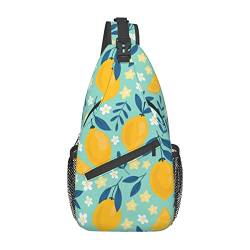 Gelbe Zitronen-Frucht-Sterne-Blumen-Schultertasche für Männer und Frauen, Umhängetasche, Rucksack, Radfahren, Wandern, Tagesrucksack, Schulter-Brusttasche von DJNGN