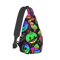 Herren-Umhängetaschen, lässig, kompatibel mit Halloween Trippy Mushroom Pumpkin-Tagesrucksäcken für Radfahren und Reisen, modischer Sling-Schulter-Rucksack, quadratischer Rucksack mit kleiner Tasche f von DJNGN