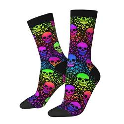 Lässige Crew-Socken mit buntem Totenkopf-Sternmuster für Damen, Polyester-Kleidersocken, atmungsaktive, weiche Laufsocken von DJNGN