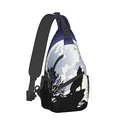 Männer und Frauen Sling Bag Chest Daypack, kompatibel mit Starry Sky Full Moon Wolf Schulterrucksack Crossbody für Wandern/Camping/Laufen, lässiger und großvolumiger Anti-Diebstahl-Rucksack von DJNGN