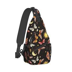 Modischer Sling-Rucksack für Männer und Frauen, leichte Sling-Umhängetasche, Outdoor-Brust-Crossbody-Bike-Gym-Runner-Tagesrucksack mit verstellbarem Riemen, kompatibel mit Goth Butterfly Moth Sun Moon von DJNGN