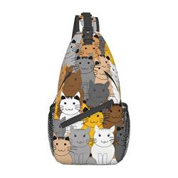 Muster mit Katzen-Sling-Rucksack, Reise-Crossbody, lässig, Brust-Umhängetasche, modische Gürteltasche von DJNGN