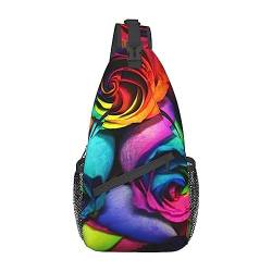 Rainbow Rose Herren-Sling-Rucksack, Reise-Wander-Tagestasche, Umhängetasche. von DJNGN