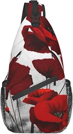 Schultertasche, roter Mohnblumen-Druck, Umhängetasche für lässige Damen und Herren von DJNGN