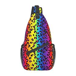 Sling-Rucksack mit Regenbogen-Leoparden- und Gepardenmotiv, Brusttasche, Umhängetasche, Fitnessstudio, Radfahren, Wandern, Reisen, Tagesrucksack für Männer und Frauen von DJNGN