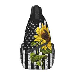 Sling-Rucksack mit Sonnenblumen-Motiv, amerikanische Flagge, Brusttasche, Umhängetasche, Fitnessstudio, Radfahren, Wandern, Reisen, Tagesrucksack für Männer und Frauen von DJNGN