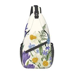 Sling-Tasche mit Frühlingsblumen-Garten-Wildblumenmuster für Damen und Herren, Umhängetasche, Rucksack, Radfahren, Wandern, Tagesrucksack, Schulter-Brusttasche von DJNGN