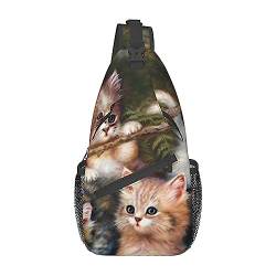 Süßer Kleiner Katzen-Herren-Sling-Rucksack, Reise-Wander-Tagestasche, Umhängetasche. von DJNGN