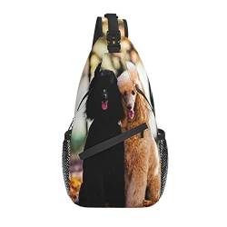 Two Royal Poodle Autumn Forest Sling-Rucksack, Brust-Umhängetasche, lässiger Tagesrucksack für Männer und Frauen von DJNGN