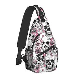 Umhängetasche mit Totenkopf-Motiv, Mehrzweck-Umhängerucksack für Damen, Brust-Tagesrucksack, Outdoor, Radfahren, Wandern, Reisen von DJNGN