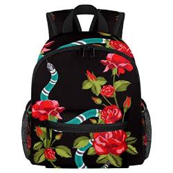 DJROW Kinder Reise Daypack Blau Weiß Schlange und Blume Schultasche Kindergarten Kleinkind Vorschule Kinder Snack Kindergarten Rucksack, mehrfarbig, 10x4x12 in von DJROW