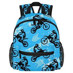 DJROW Motocross Geometrische Sport Muster Kleinkind Kid Jungen Mädchen Kindergarten Kinder Snack Kindergarten Schule Rucksack, mehrfarbig, 10x4x12 in von DJROW