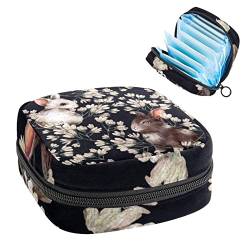 Damenbinde Aufbewahrungstaschen Stillpad Halter Aquarell Kaninchen Hase Weiße Blumen Tragbare Periode Kit Tasche Feminine Produktbeutel für Frauen Mädchen von DJROW