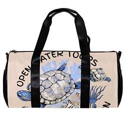 Runde Gym Sport Duffel Bag mit abnehmbarem Schultergurt Schildkröte Korallen Muscheln und Fische im Meer Training Handtasche Übernachtungstasche für Damen und Herren, mehrfarbig, 45x23x23cm/17.7x9x9in von DJROW