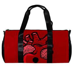 Runde Gym Sport Duffel Tasche mit Abnehmbarem Schultergurt Herz Locked Art Cartoon Illustration Training Handtasche Übernachtungstasche für Frauen und Männer, mehrfarbig, 45x23x23cm/17.7x9x9in von DJROW