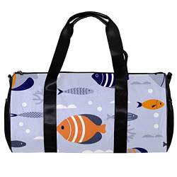 Runde Gym Sport Duffel Tasche mit abnehmbarem Schultergurt Batfish Blau und Orange Geometrisches Muster Training Handtasche Übernachtungstasche für Damen und Herren, mehrfarbig, 45x23x23cm/17.7x9x9in von DJROW