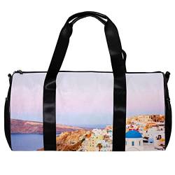 Runde Gym Sport Duffel Tasche mit abnehmbarem Schultergurt Island of Santorini in Griechenland Training Handtasche Übernachtungstasche für Damen und Herren, mehrfarbig, 45x23x23cm/17.7x9x9in von DJROW